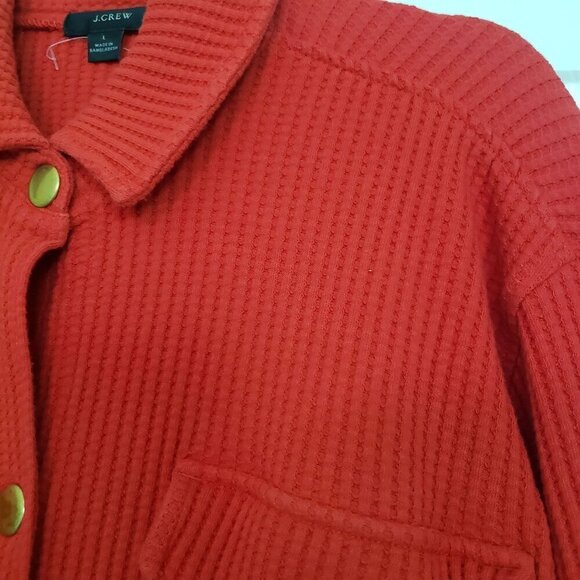 J Crew Waffle Knit Shacket Cotton Stretch Snap Shirt Jacket Womens Size Large - Picture 3 of 11